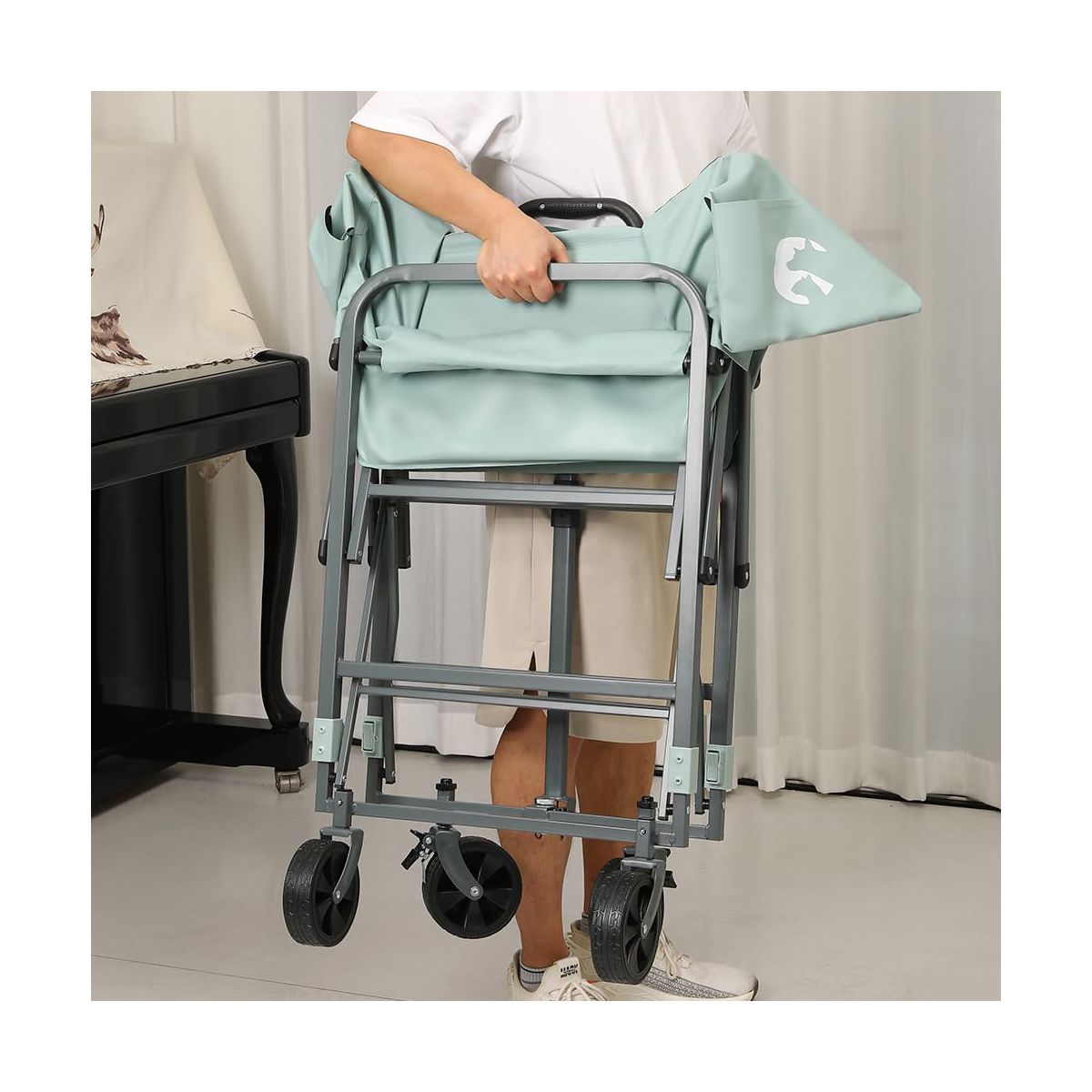 Portable Pet Bathing Cart with Wheels, Foldable Adjustable Height Pet Wash Station for Small Dogs & Cats, Iron & PVC - thumbnail 4