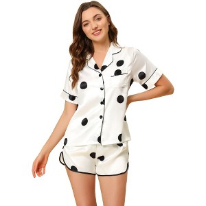 cheibear Women's Silky Satin Nightwear with Shorts Lounge Sleepwear Pajama Set - 1 of 4