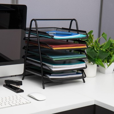 Black Metal Mesh 5-Tier Letter Tray Organizer Set of 2