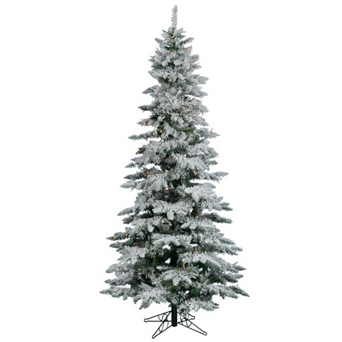 Vickerman 7.5' Flocked Utica Fir Slim Artificial Christmas Tree, Multi ...