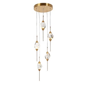 LNC Lucivagus 5-Lights 14.5" Luxury and Glam Cluster Integrated LED Crystal Chandelier, Polished Gold - 1 of 4