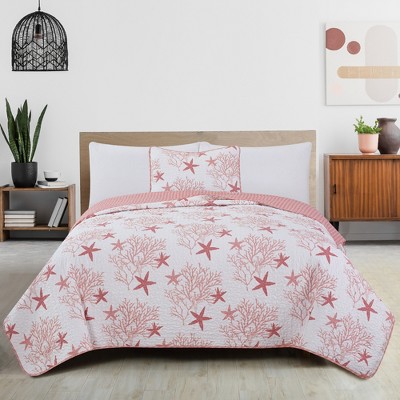 Coastal Beach Reversible Quilt Set With Shams - Great Bay Home