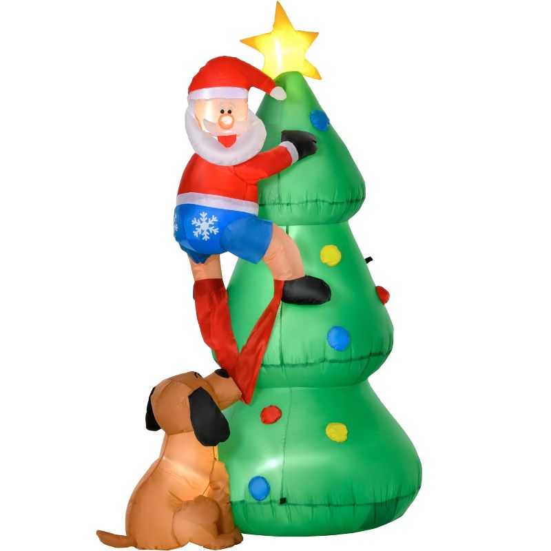 HOMCOM Outdoor Inflatable Christmas Tree Santa Claus Climbing Tree from Puppy Dog, LED Yard Inflatable Holiday Decoration for Front Lawn, 1 of 7