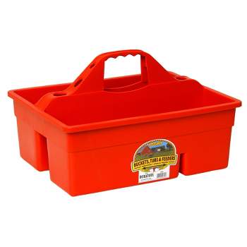 Little Giant DuraTote Plastic Tote Box Organizer with Easy Grip Handle, 2 Compartments and Extra Thick Sidewalls for Tool Storing and Carrying, Red
