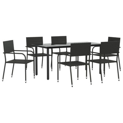 vidaXL Garden Dining Set Black Steel, PE Rattan Standard Stackable - Black 63" Table Length 6 Items