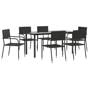 vidaXL Garden Dining Set Black Steel, PE Rattan Standard Stackable - Black 63" Table Length 6 Items - 1 of 4
