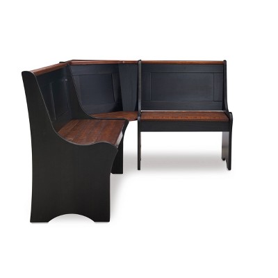 Parkside Antique Black and Pine Wood Corner Dining Nook Set