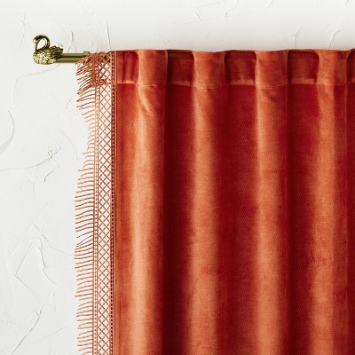 1pc 84"x54" Light Filtering Velvet Macrame Trim Window Curtain Panel Burnt Orange - Opalhouse™ designed with Jungalow™