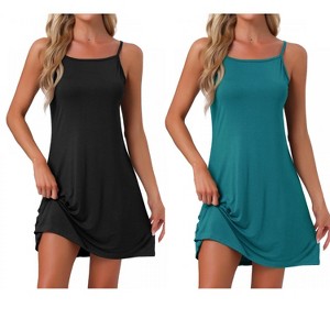 INSPIRE CHIC Women's 2 Pcs Modal Soft Spaghetti-Strap Dress Crewneck Sleepwear - 1 of 4