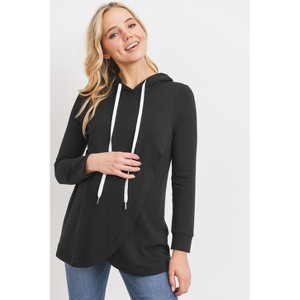 Hello Miz Women's Nursing Crossover Drawstring Maternity Hoodie Sweatshirt - 1 of 4