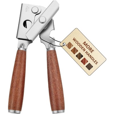 Manual Can Opener with Solid Wood Handle, Sharp Smooth Edge Blade