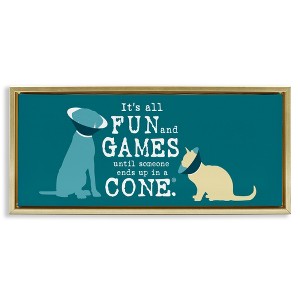 Stupell Industries Funny Cat & Dog Cone Black Floater Framed Canvas Wall Art - 1 of 4