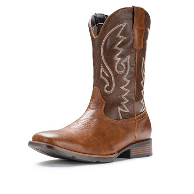 IUV Cowboy Boots For Men Western Boot Durable Fashionable Retro Classic Embroidered Pull On Slip Resistant Boots Brown/Black