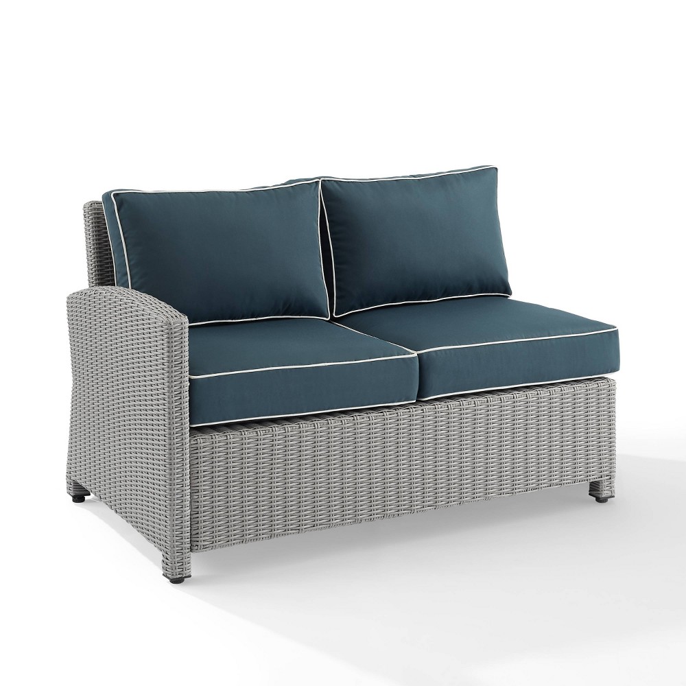 Bradenton Outdoor Wicker Sectional Left Side Loveseat - Navy/Gray - Crosley