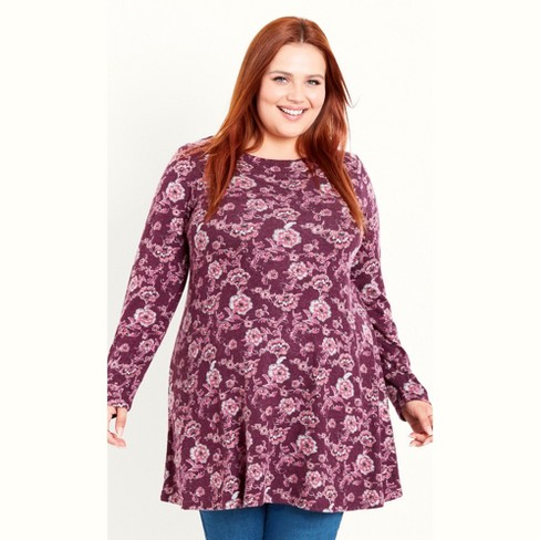 Evans  Women's Plus Size Floral Tunic - Red - 18w : Target