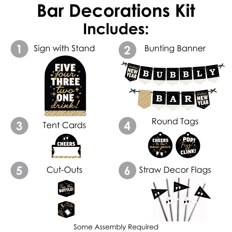 Big Dot of Happiness Hello New Year - DIY NYE Party Bubbly Bar Signs - Drink Bar Decorations Kit - 50 Pieces, 3 of 9