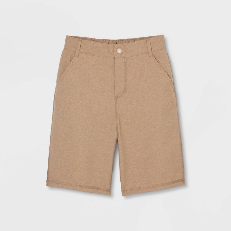 Boys' Adaptive Dry Fit Shorts - Cat & Jack™ Heathered Brown, 1 of 5