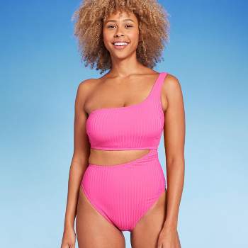 Women's Square Neck Shirred Drawstring One Piece Swimsuit - Shade & Shore™  Pink Shine : Target