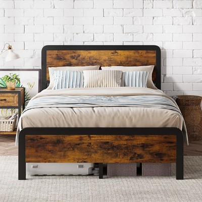 WhizMax Black Twin Size Bed Frames with Wood Headboard and Footboard, Heavy Duty Platform Bed Frame with Storage, Round Corner Design