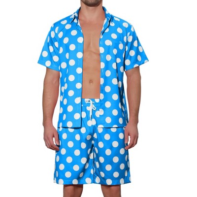 Lars Amadeus Men's Short Sleeves Hawaiian Polka Dots Shirts Shorts 2-Pieces Set