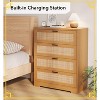 4-Drawer Rattan Dresser with Power Outlets, Modern Wooden Storage Chest for Bedroom, Living Room, Hallway,  Entryway - 3 of 4