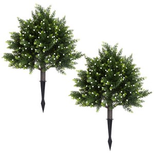2 Pack 24 Inch Artificial Cedar Topiary Trees with White Berries