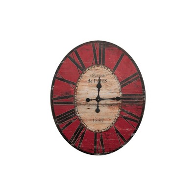 29" Oval Distressed Wood Wall Clock Red - 3R Studios