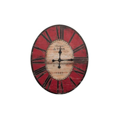 29" Oval Distressed Wood Wall Clock Red - 3R Studios