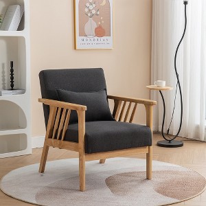SEYNAR Mid Century Boucle Uplostered Soild Wood Accent Armchair with Pillow - 1 of 4