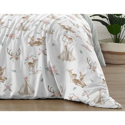 Sweet Jojo Designs Full/Queen Comforter Bedding Set Deer Floral White Taupe and Pink 3pc — фото 6