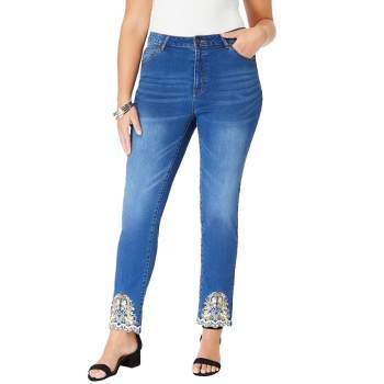 Roaman's Women's Plus Size Embellished Straight-Leg Ankle-Length Jean