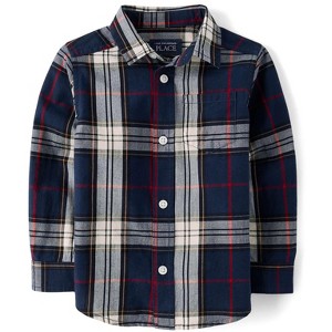 The Children's Place Toddler Boys Christmas Long Sleeve Plaid Poplin Button Up Shirt - 1 of 3