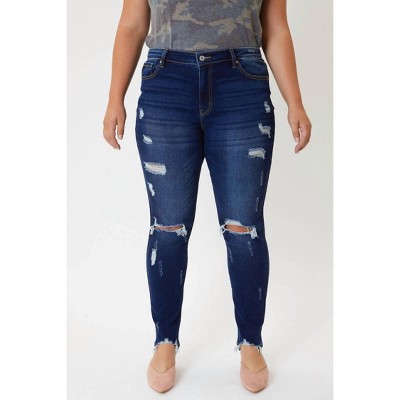 Women's Mid Rise Super Skinny Destructed Jeans - KanCan
