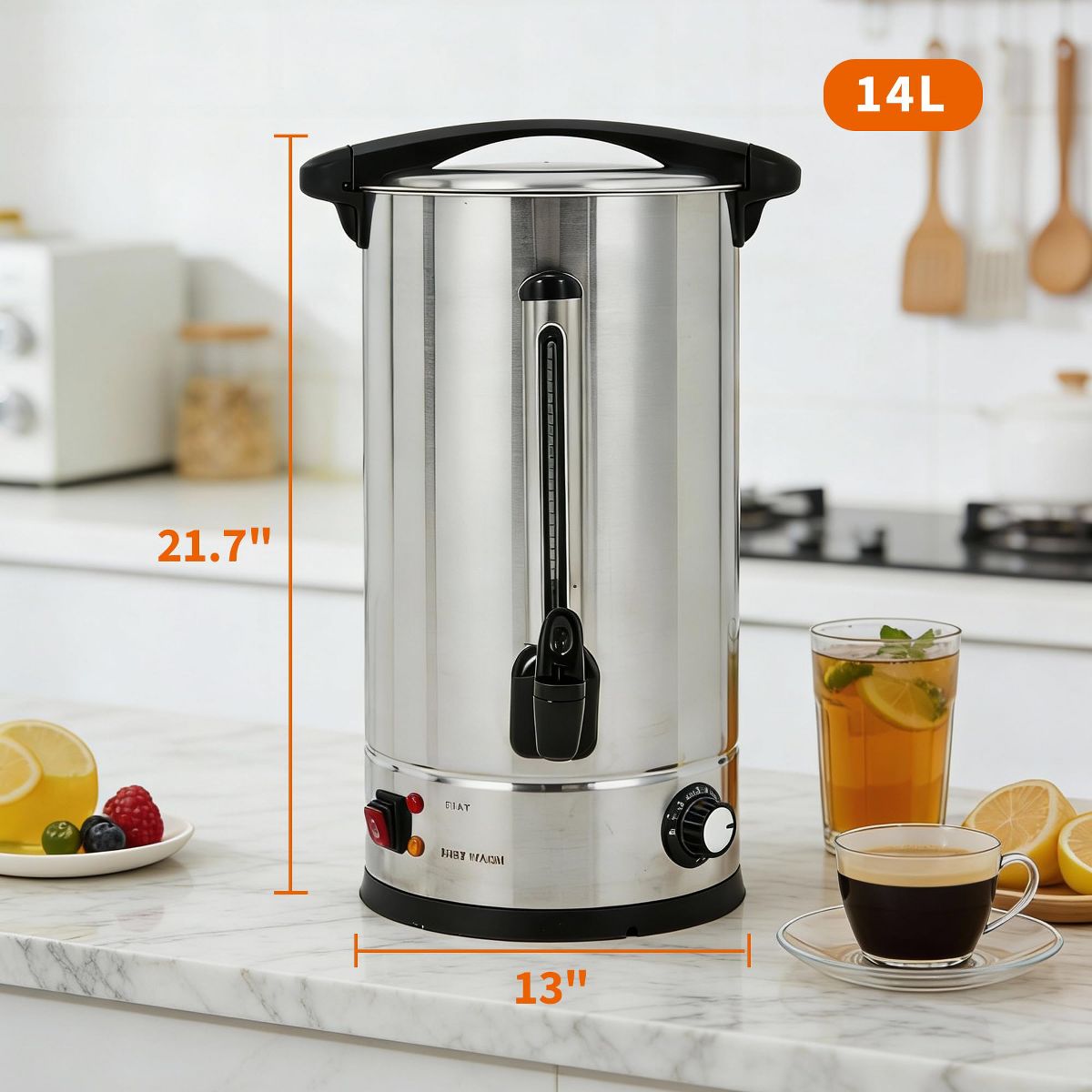 Garvee 110-Cup Stainless Steel Coffee Urn, 16L Double Wall Insulation Hot Beverage Dispenser with Faucet for Party Buffet – Black - thumbnail 6