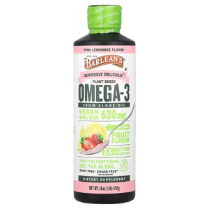 Barlean's Seriously Delicious®, Plant Based Omega-3 From Algae Oil, Pink Lemonade, 630 mg, 16 oz (454 g) - 1 of 4
