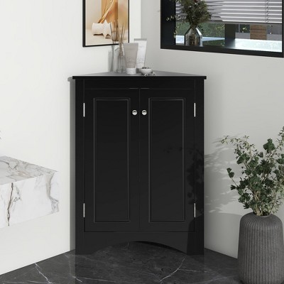 Bathroom Corner Cabinet With Doors Adjustable Shelves, Freestanding Floor Storage Cabinet Furniture For Home Kitchen Bathroom