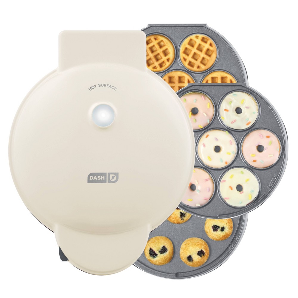 Dash MultiMaker Treat Maker System with Waffle Bite, Mini Donut, & Mini Cupcake Plates Cream: Nonstick, 7 Cavities, 800W
