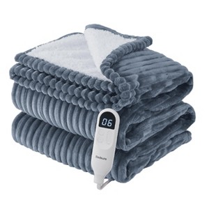 Electric Heated Blanket Soft & Washable Ribbed Flannel - 1 of 4