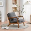 KTMBDW Accent Chair Wide Armrest Mid-Century Lounge Chair Linen Fabric Armchair with Lumbar Pillow & Oak Wood Frame for Living Room, Bedroom, Balcony - 3 of 4