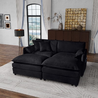 DOMETOUR Deep Seat Sectional Cloud Sofa with 2 Ottomans & Soft Pillows, Loveseat Modular Couch for Living Room, Apartment,DIY Combination