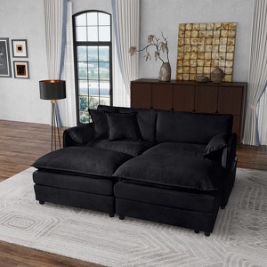 DOMETOUR Deep Seat Sectional Cloud Sofa with 2 Ottomans & Soft Pillows, Loveseat Modular Couch for Living Room, Apartment,DIY Combination - 1 of 4