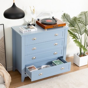 VYNXARIA Drawer Dresser side cabinet,buffet sideboard,buffet service counter,solid wood frame,retro shell handle£¬Grayish Blue - 1 of 4