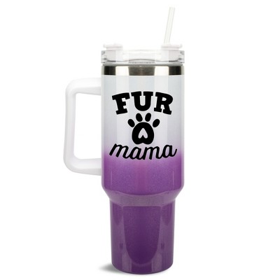 Elanze Designs Fur Mama Puppy Pawprints Hearts 40 oz. Stainless Steel, Large Water Bottle Coffee Mug, Spill & Leak Resistant, Thermal Travel Tumbler