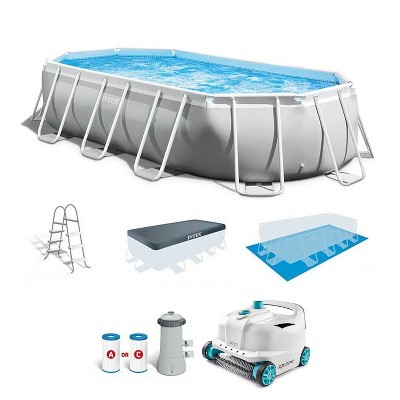 Intex 26795EH Prism Frame 16.5ft x 9ft 48in Outdoor Frame Above Ground Oval Swimming Pool Set with Filter Pump, Pool Cover, Ladder, and Robot Vacuum