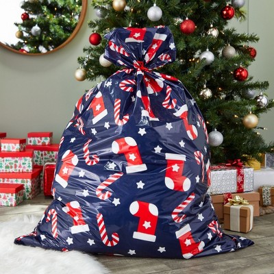 6 Pack Jumbo Blue Christmas Candy Cane Gift Bags with Red Strings
