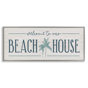Stupell Industries Welcome to Beach House Sign Blue Palm Trees, 13" x 30" - 1 of 4
