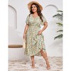 Plus Size Summer Dress for Women V Neck Tie Front Boho Maxi Dress Yellow Floral - 2 of 4