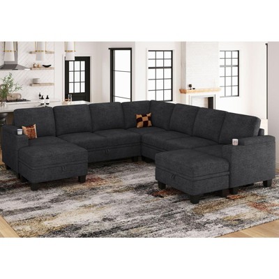 Belffin Chenille U-Shaped 8-Seater Modular Sectional - Convertible Sofa with Hidden Storage & Tool-Free Assembly