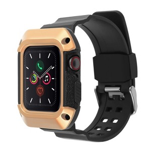 Insten Watch Band with Rugged Bumper Case For Apple Watch 44mm Series 6 SE 5 4, Replacement Strap, Black/Gold - 1 of 4