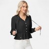 Anna-Kaci Women's Long Sleeve Button Front Peplum Blouse with V-Neckline and Gathered Waist Detail - 4 of 4